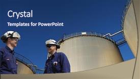  Presentation with fuel storage - Colorful PPT theme enhanced with oil and gas workers backdrop and a ocean colored foreground