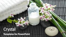  Presentation with bamboo flower - PPT theme with oil bamboo grove white flower background and a dark gray colored foreground