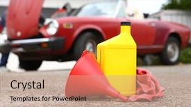  Presentation with classic car - Colorful theme enhanced with oil bottle funnel and rag with classic car in background backdrop and a coral colored foreground