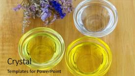  Presentation with coconut product - Colorful slide set enhanced with oil caster oil to make backdrop and a gold colored foreground