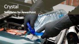  Presentation with liquid - PPT theme consisting of oil change - mechanic fills washing liquid background and a tawny brown colored foreground