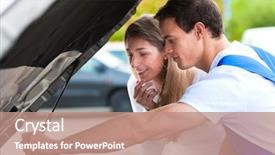  Presentation with car parking - Amazing slides having oil change - woman talking to a car backdrop and a coral colored foreground