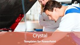  Presentation with mechanic repair - Presentation theme with oil change - woman talking to a car background and a coral colored foreground