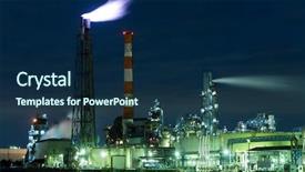 Presentation with factory - Amazing PPT theme having oil coal - seaside industrial factory at night backdrop and a navy blue colored foreground