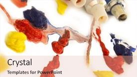  Presentation with oil - Presentation theme consisting of primary colored paint blobs mixed - oil colors background and a coral colored foreground