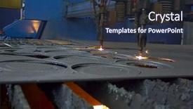  Presentation with steel factory - Colorful presentation design enhanced with oil compny facilities - cutting steel machine by oxyflame backdrop and a  colored foreground