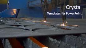  Presentation with steel factory - Colorful PPT theme enhanced with oil compny facilities - cutting steel machine backdrop and a  colored foreground