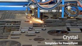  Presentation with steel factory - Beautiful theme featuring oil compny facilities - cutting steel machine backdrop and a dark gray colored foreground