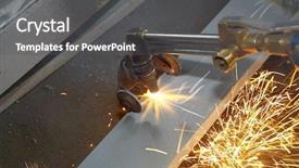  Presentation with steel - Beautiful presentation design featuring oil compny facilities - machine for cutting steel backdrop and a  colored foreground