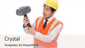  Presentation with construction - Slide set having oil compny safety - construction worker with hammer isolated background and a  colored foreground