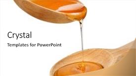  Presentation with spoon - PPT theme featuring drops olive oil - wooden spoon with pouring honey background and a white colored foreground