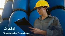  Presentation with writing education female writer - Slides enhanced with oil drum - attentive female worker writing background and a ocean colored foreground