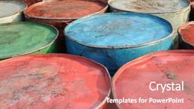  Presentation with barrels - PPT theme having oil drum - stack of barrels for industrial background and a coral colored foreground