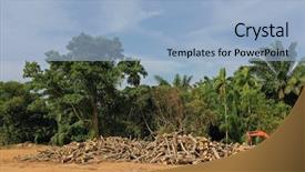  Presentation with deforestation - Amazing PPT theme having oil earth - deforestation logging of forest backdrop and a light blue colored foreground