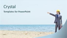  Presentation with oil - Beautiful PPT theme featuring oil engineer on sea side backdrop and a sky blue colored foreground