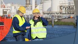  Presentation with engineering industrial - Cool new PPT theme with oil engineering - two dockers during a routine backdrop and a soft green colored foreground