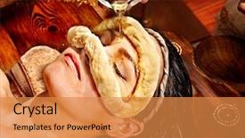  Presentation with ayurveda - Amazing PPT theme having oil eyes mask at ayurveda backdrop and a gold colored foreground