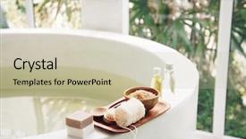  Presentation with oil products - Slides with oil faucet - spa decoration natural organic products background and a soft green colored foreground