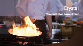  Presentation with cooking fire - Audience pleasing slide deck consisting of oil fire - chef cooking and doing flambe backdrop and a gray colored foreground