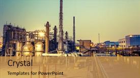  Presentation with chemical plant - PPT theme enhanced with oil gas - chemical plant in the sunset background and a gold colored foreground