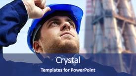  Presentation with work - Beautiful presentation theme featuring oil gas - engineer at work backdrop and a ocean colored foreground