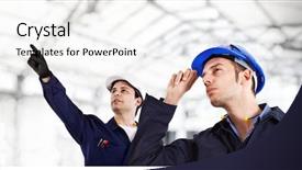  Presentation with work - Audience pleasing slide deck consisting of oil gas - engineers at work backdrop and a white colored foreground