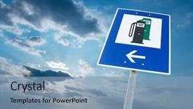  Presentation with fuel station - Amazing PPT layouts having oil gas - fuel station sign against cloudy backdrop and a light blue colored foreground