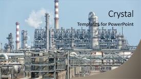  Presentation with tank - Beautiful presentation design featuring oil gas - industrial landscape with chimneys tank backdrop and a light blue colored foreground