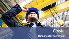  Presentation with factory - PPT theme featuring oil gas - portrait of an engineer background and a ocean colored foreground