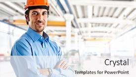  Presentation with factory - Audience pleasing presentation design consisting of oil gas - portrait of an handsome engineer backdrop and a white colored foreground