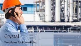 Presentation with factory - Presentation theme with oil gas - portrait of an industrial worker background and a light blue colored foreground