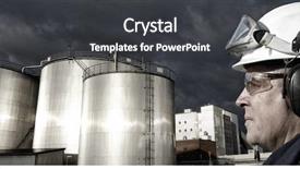  Presentation with fuel oil - Audience pleasing PPT theme consisting of oil gas - refinery worker with giant fuel backdrop and a dark gray colored foreground