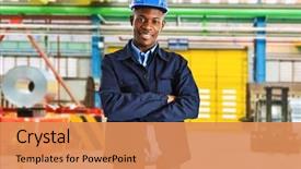  Presentation with oil gas - Colorful theme enhanced with oil gas - smiling engineer at work backdrop and a coral colored foreground