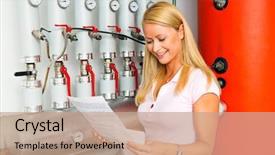  Presentation with energy oil - PPT theme with oil gas - young woman in the boiler background and a coral colored foreground
