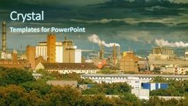  Presentation with stormy sky and dark clouds - Colorful PPT theme enhanced with oil gas contamination - large factory and dark clouds backdrop and a tawny brown colored foreground