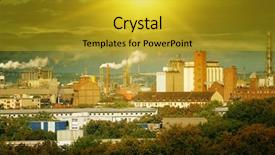  Presentation with from waste produce natural gas factory - Slide deck consisting of oil gas contamination - large factory in the city background and a gold colored foreground