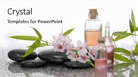  Presentation with detox green smoothies still life - PPT theme enhanced with oil green bamboo leaf reflection background and a white colored foreground