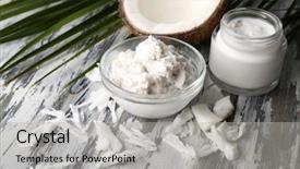  Presentation with coconut oil - Slide deck featuring oil in bowl with jar background and a light gray colored foreground