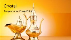  Presentation with ancient - Theme enhanced with oil jar - ancient lamp against gradient background background and a light gray colored foreground