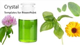  Presentation with herbs - PPT theme enhanced with oil jar - collage of medicine bottle background and a white colored foreground
