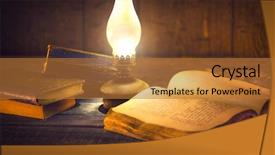  Presentation with vintage book - Cool new PPT layouts with oil lamp and old book backdrop and a red colored foreground