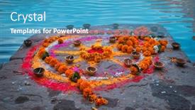  Presentation with ghats - Presentation design with oil-lamp-pooja-diya-lamp background and a teal colored foreground
