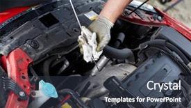  Presentation with mechanic shop - Amazing PPT layouts having fuel stations safety - oil level checking mechanic backdrop and a tawny brown colored foreground