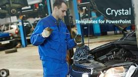  Presentation with service level - Presentation theme having oil level in car engine background and a ocean colored foreground