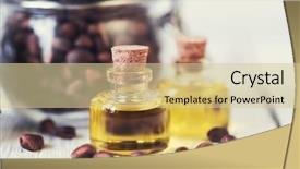  Presentation with cedar - Beautiful presentation theme featuring oil of cedar nuts on a white wooden background backdrop and a soft green colored foreground