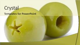  Presentation with white green - Presentation theme having oil oliva - green olives fruits isolated background and a  colored foreground