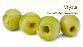  Presentation with white green - Colorful slide set enhanced with oil oliva - green olives fruits isolated backdrop and a  colored foreground