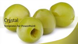 Presentation with white green - Presentation theme consisting of oil oliva - green olives fruits isolated background and a  colored foreground