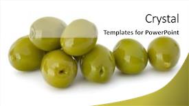  Presentation with white green - Slide deck featuring oil oliva - green olives fruits isolated background and a  colored foreground