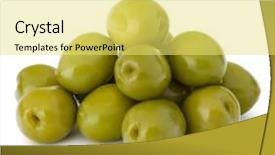  Presentation with white green - Slide deck enhanced with oil oliva - green olives fruits isolated background and a  colored foreground